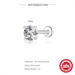 S925 Sterling Silver 4-Prong Flat-Back Moissanite Stud Earring(Single unit)