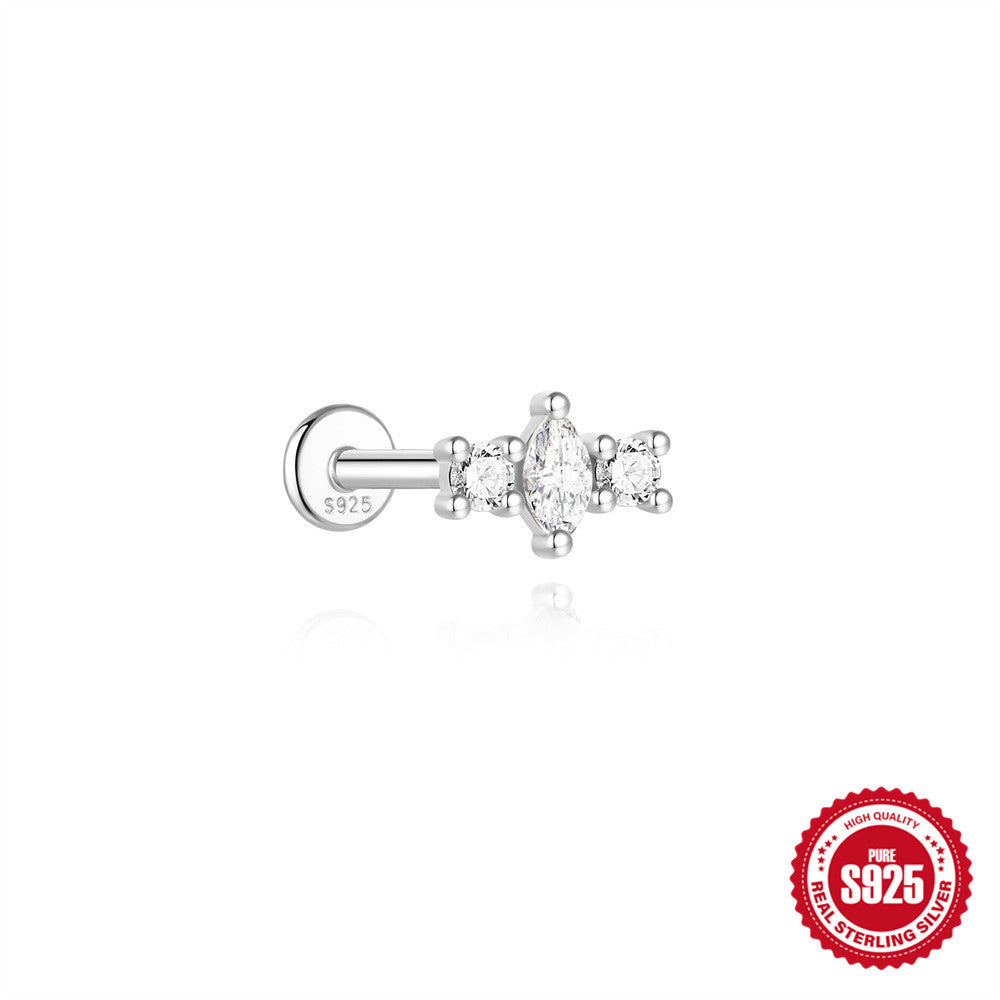 S925 Sterling Silver Spiral Cartilage Stud with Butterfly and Moissanite(Single unit)