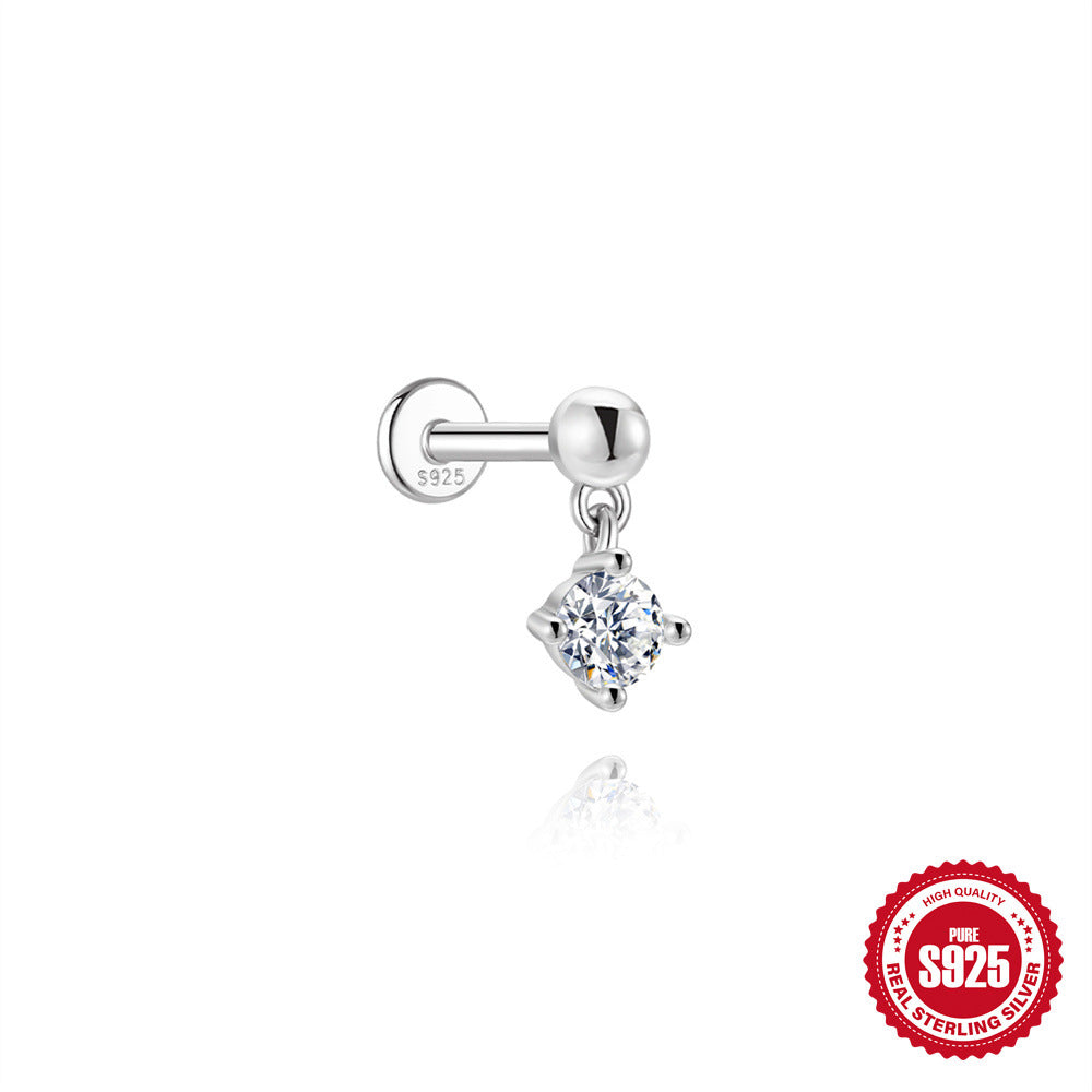 S925 Sterling Silver Hexagram Moissanite Threaded Cartilage Stud Earring(Single unit)