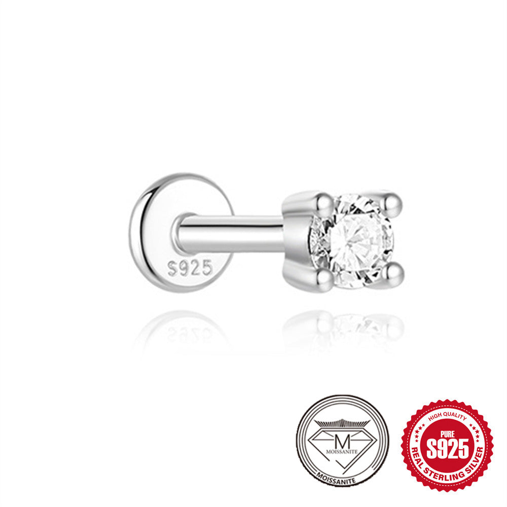 S925 Sterling Silver Petal Stud Earrings with Crushed Moissanite(Single unit)