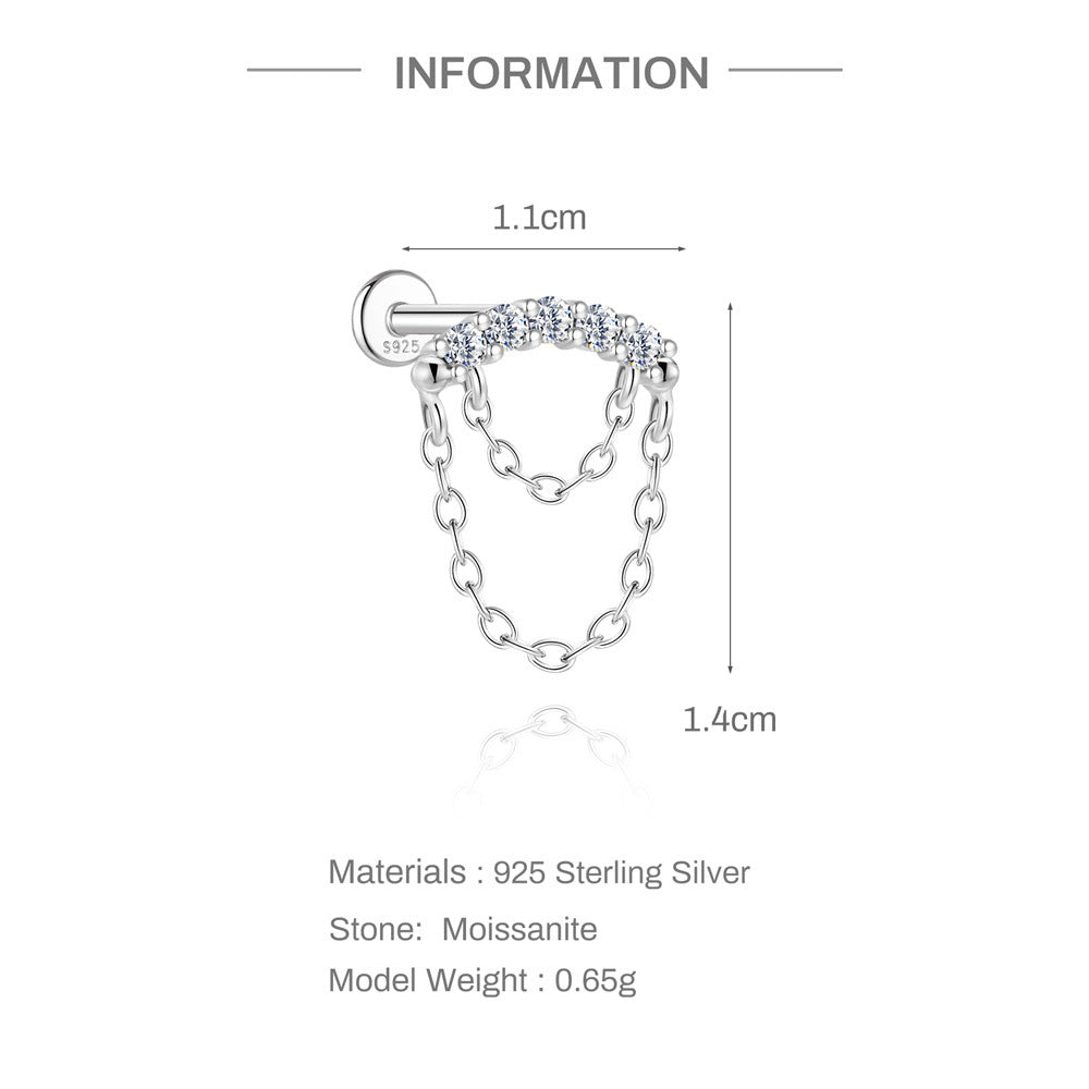S925 Sterling Silver Moissanite Flat-Back Threaded Piercing Earring(Single unit)