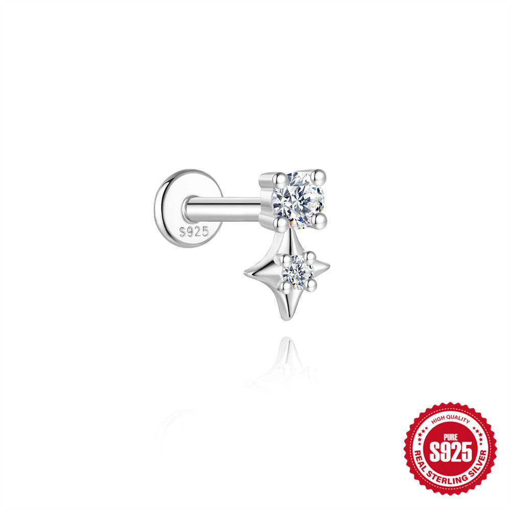 S925 Sterling Silver Moissanite Flat-Back Threaded Piercing Earring(Single unit)