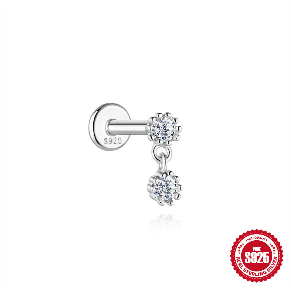 S925 Sterling Silver Moissanite Threaded Cartilage Stud(Single unit)