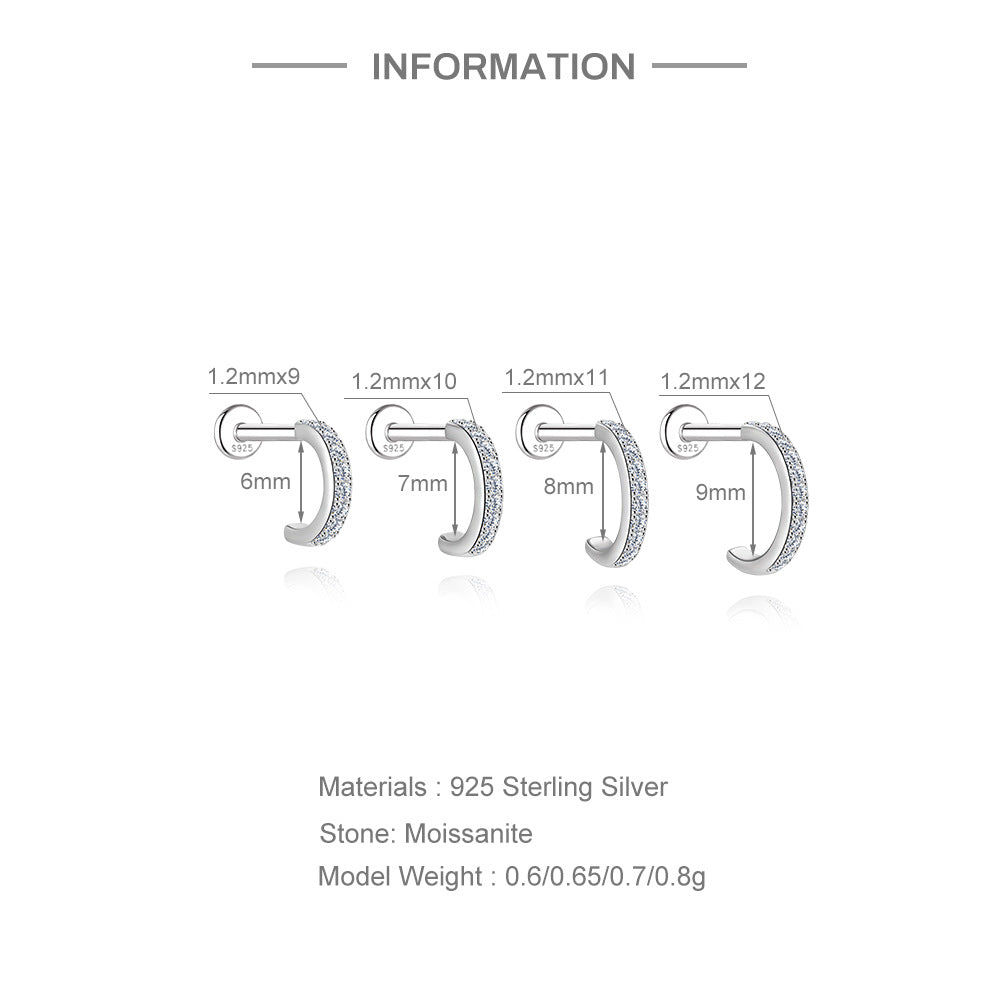 S925 Sterling Silver Moissanite Cartilage Stud Earring with Threaded Post(Single unit)