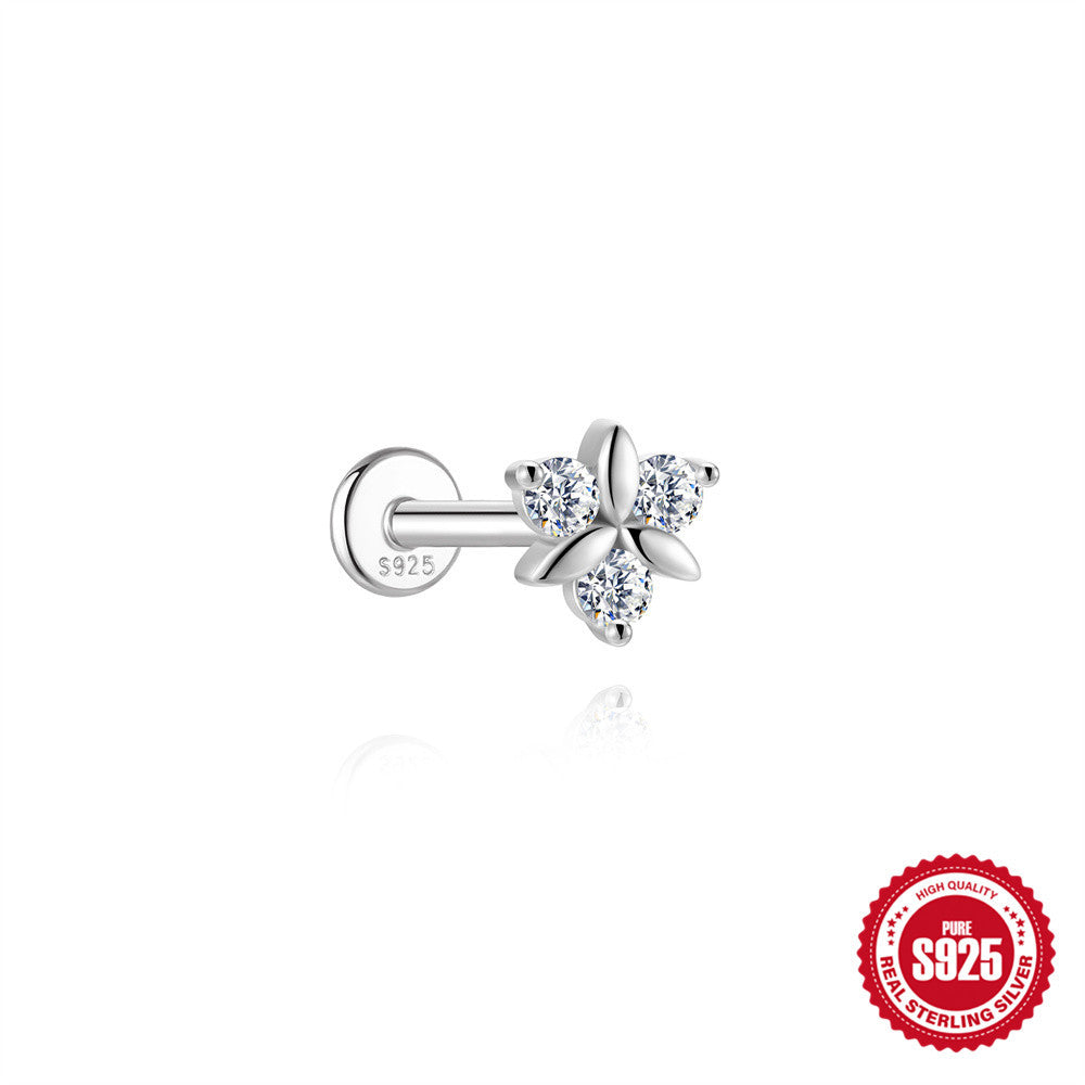S925 Sterling Silver Moissanite Flat-Back Threaded Piercing Earring(Single unit)