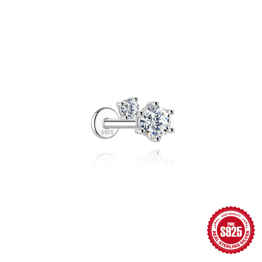 S925 Sterling Silver Moissanite Flat-Back Threaded Piercing Earring(Single unit)