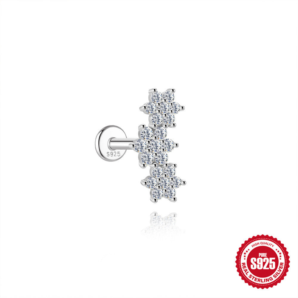 S925 Sterling Silver Moissanite Flat-Back Threaded Piercing Earring(Single unit)