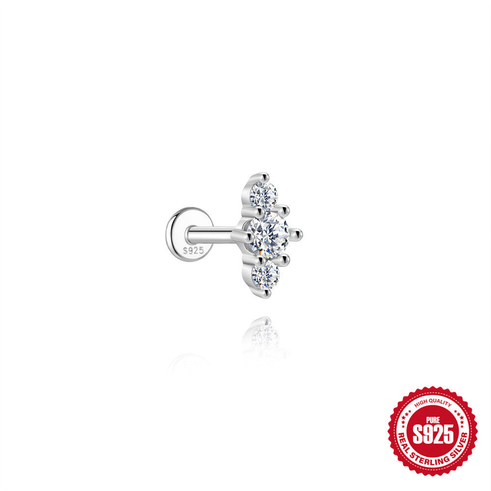 S925 Sterling Silver Moissanite Flat-Back Threaded Piercing Earring(Single unit)