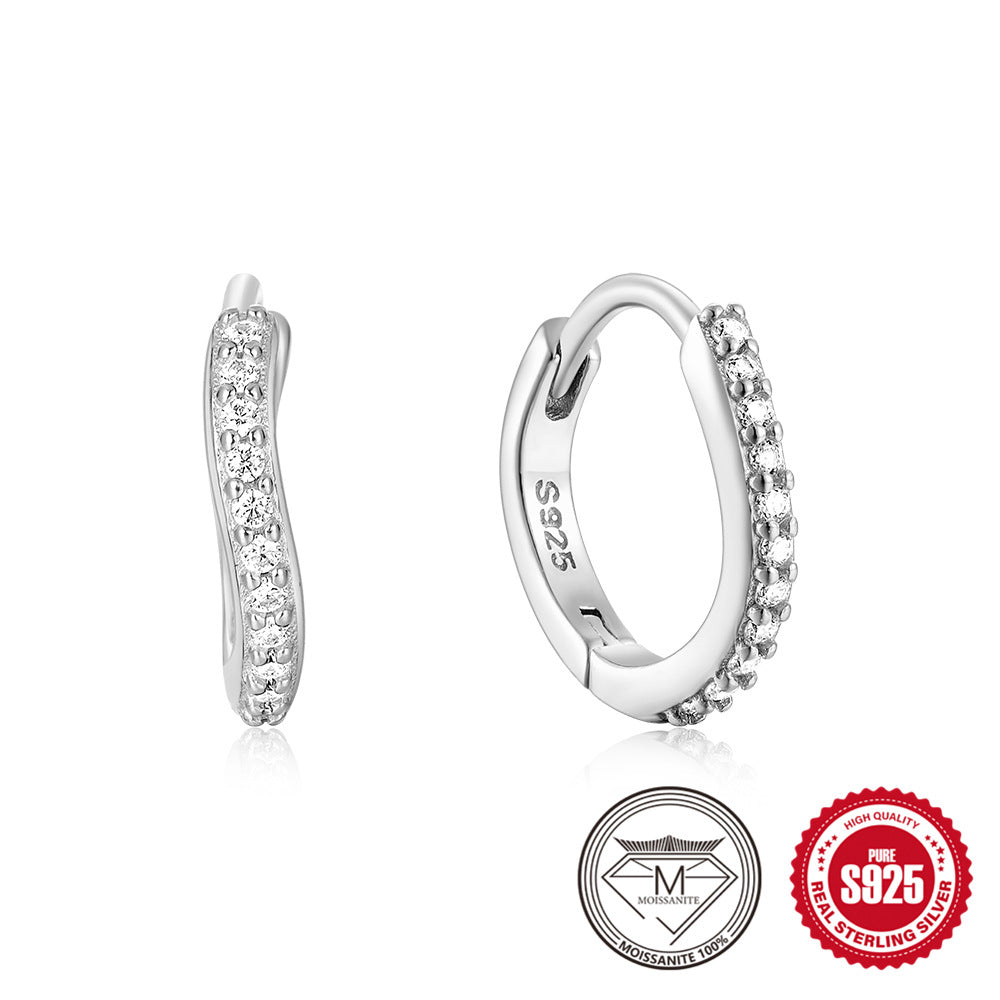 S925 Silver C-Shaped Single-Stone Crisscross Moissanite Hoop Earrings