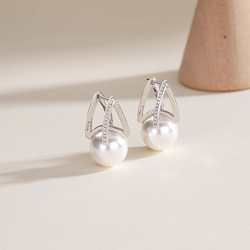 S925 Sterling Silver V-Shaped Horseshoe Earring Clasp with Faux Pearl