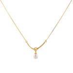 S925 Sterling Silver Box Chain Single Freshwater Pearl Knot Necklace
