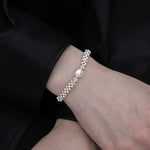 S925 Sterling Silver Exquisite Imitation Pearl Woven Bracelet