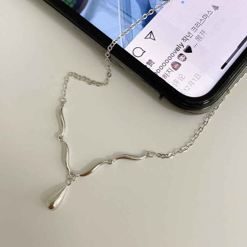 S925 Sterling Silver Water Drop Wave Necklace