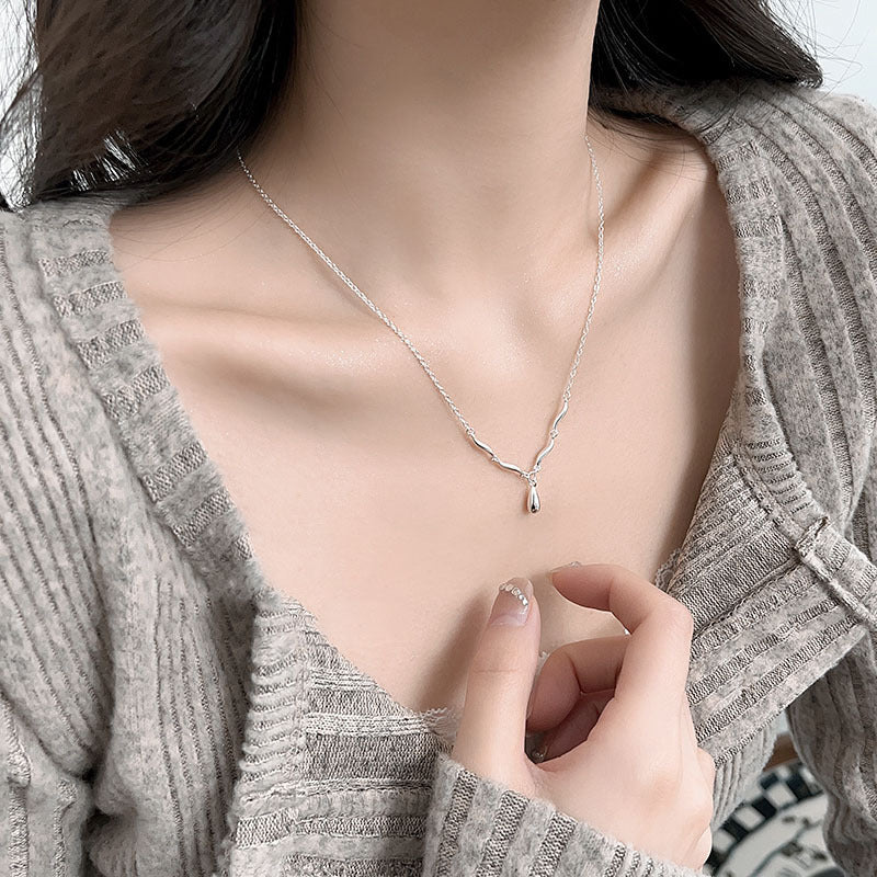 S925 Sterling Silver Water Drop Wave Necklace