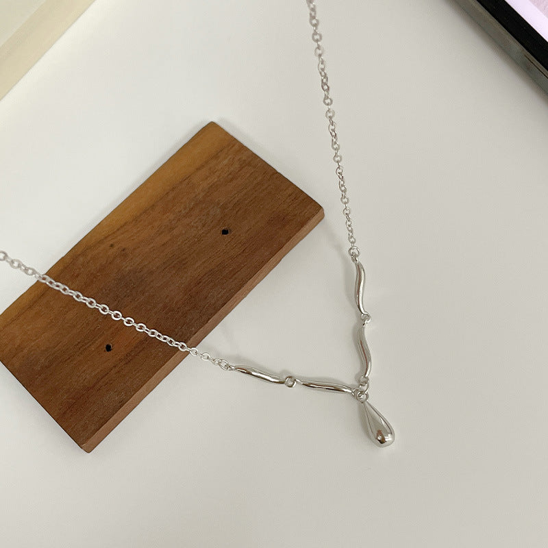 S925 Sterling Silver Water Drop Wave Necklace