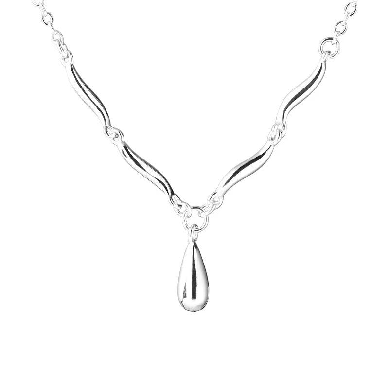 S925 Sterling Silver Water Drop Wave Necklace
