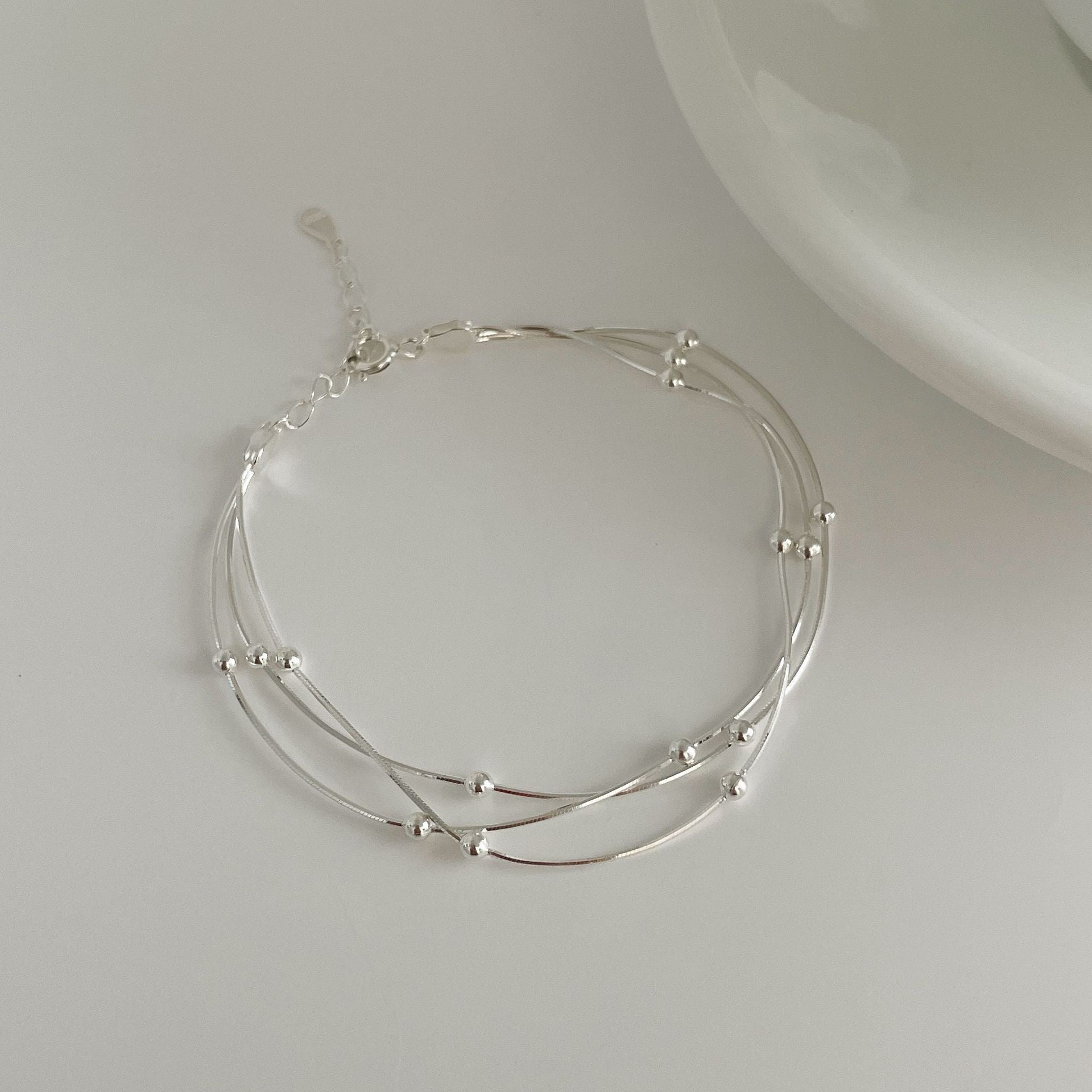 S925 Sterling Silver Triple Snake Bead Bracelet