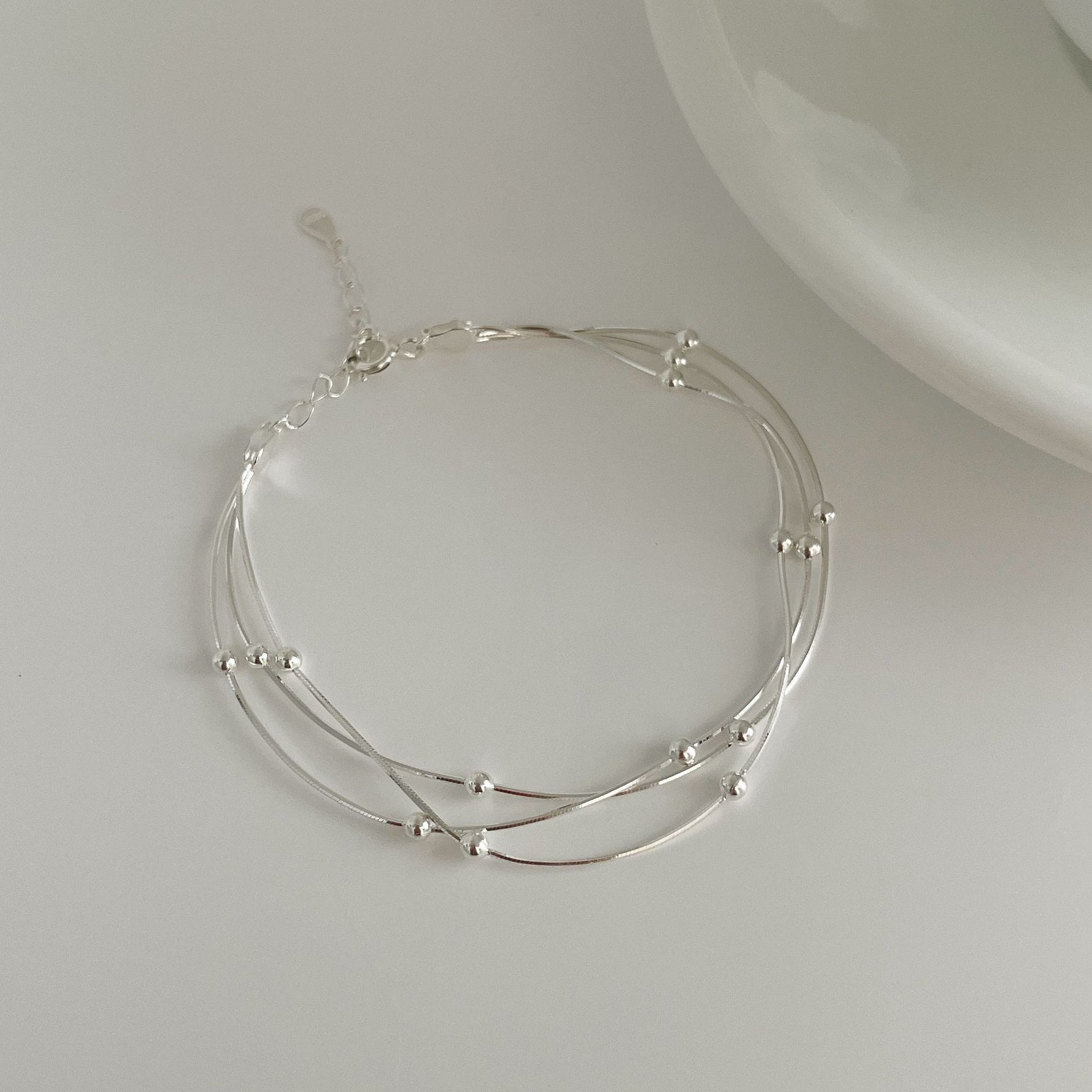 S925 Sterling Silver Triple Snake Bead Bracelet
