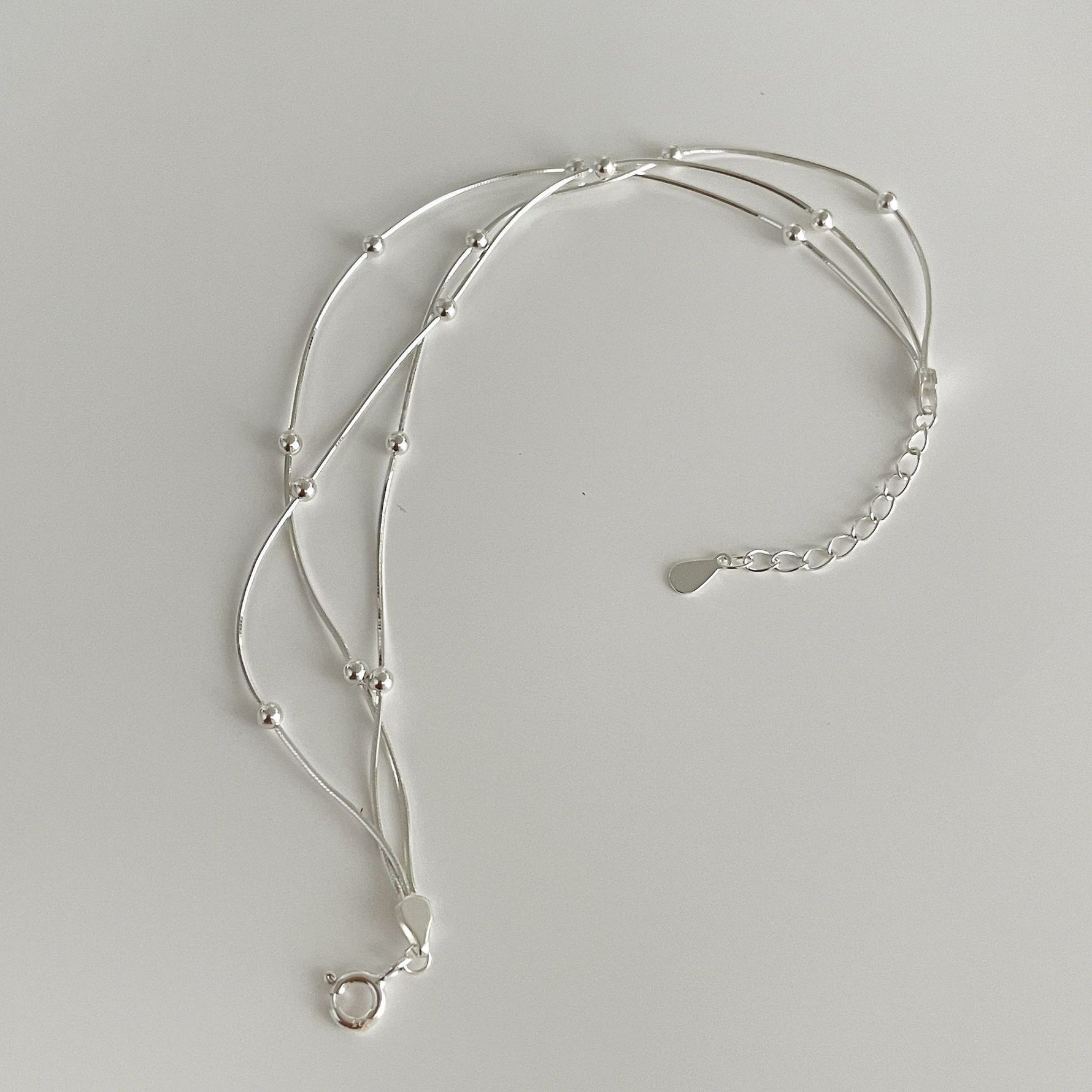 S925 Sterling Silver Triple Snake Bead Bracelet