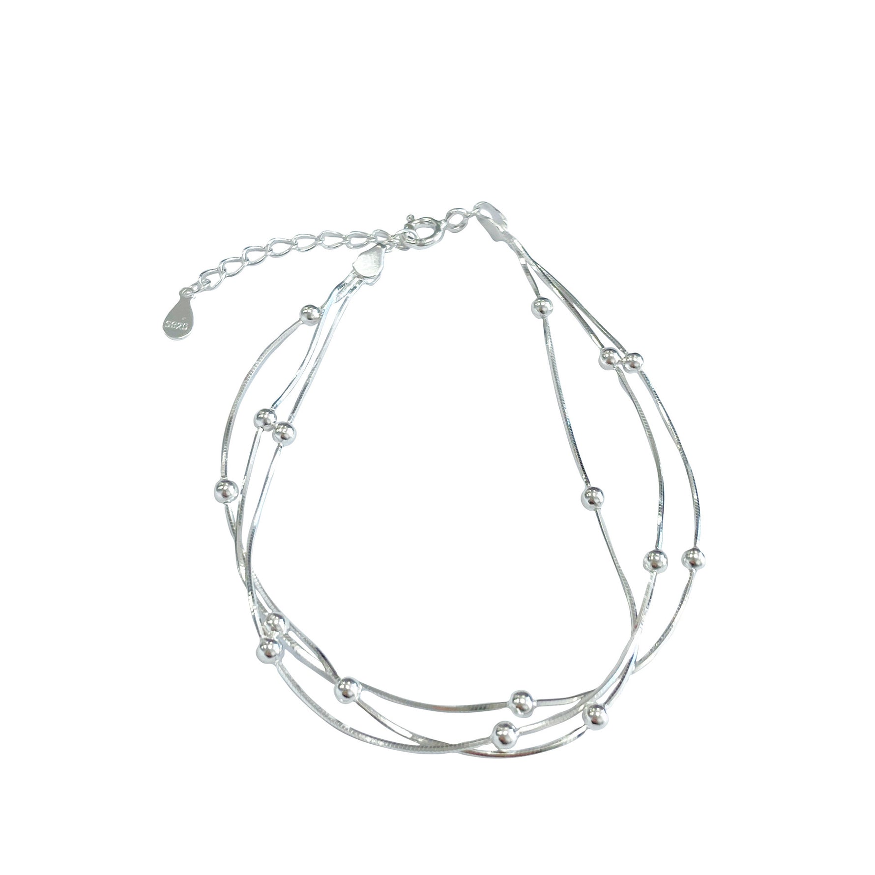 S925 Sterling Silver Triple Snake Bead Bracelet