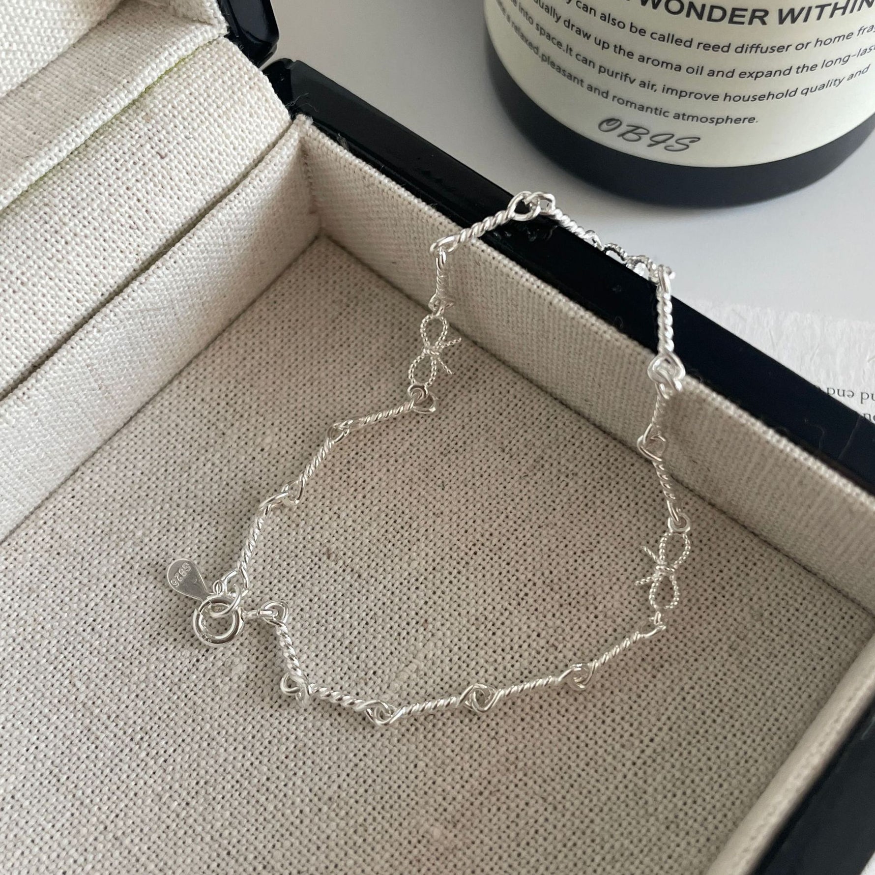 S925 Sterling Silver Knotted Bow Bracelet