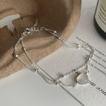 S925 Silver and White Chalcedony Heart Double-Layer Bracelet
