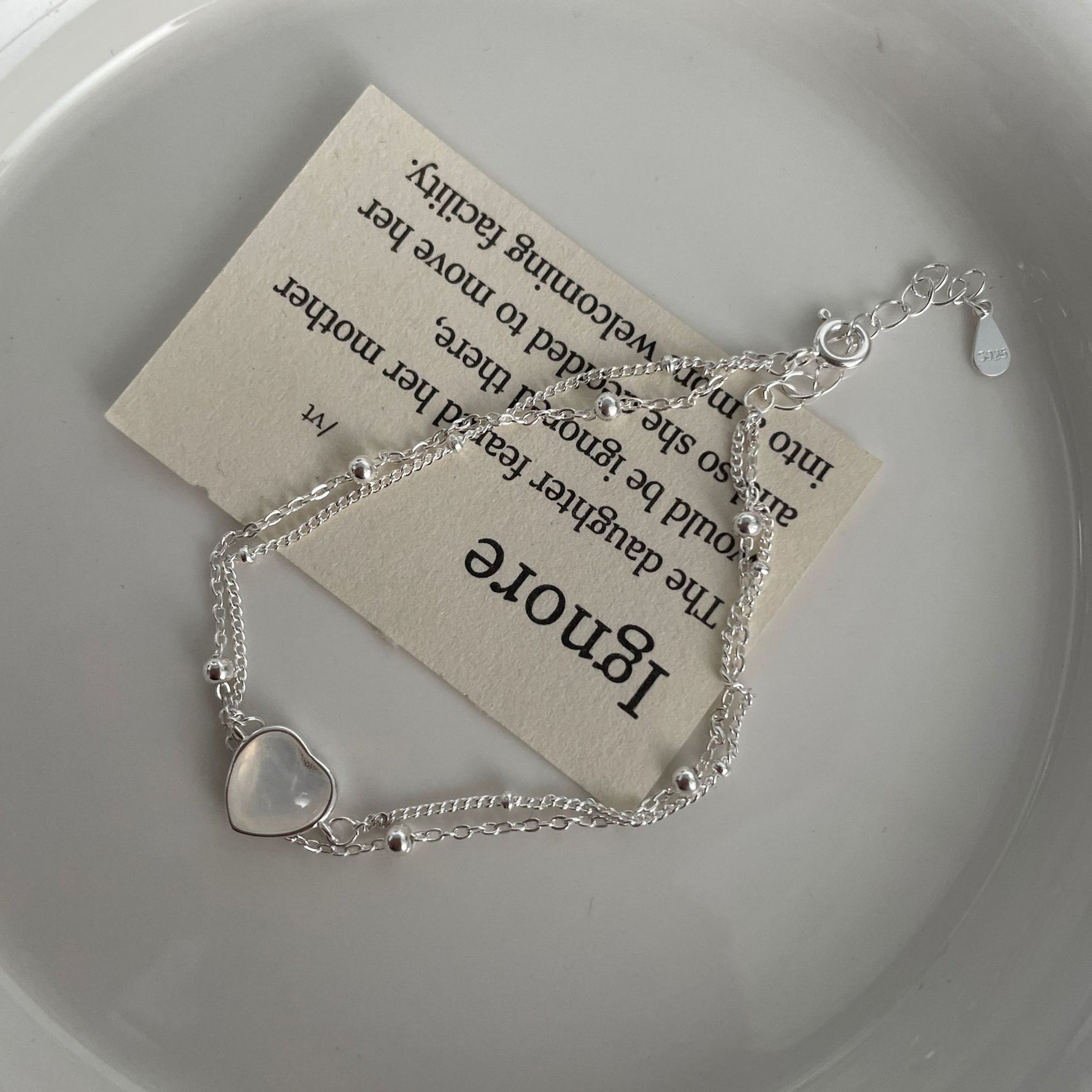 S925 Silver and White Chalcedony Heart Double-Layer Bracelet