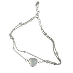 S925 Silver and White Chalcedony Heart Double-Layer Bracelet