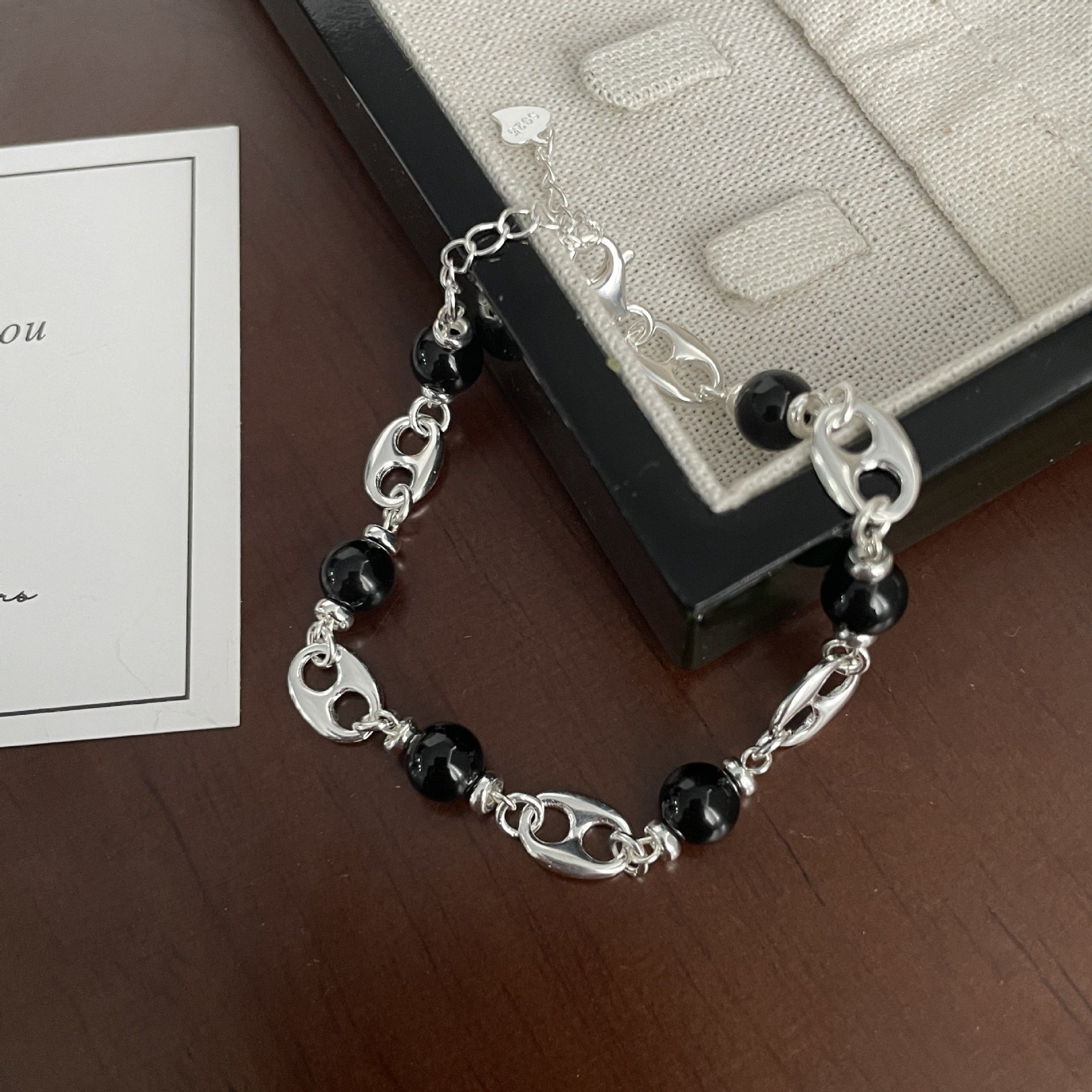 S925 Sterling Silver and Black Agate Bracelet