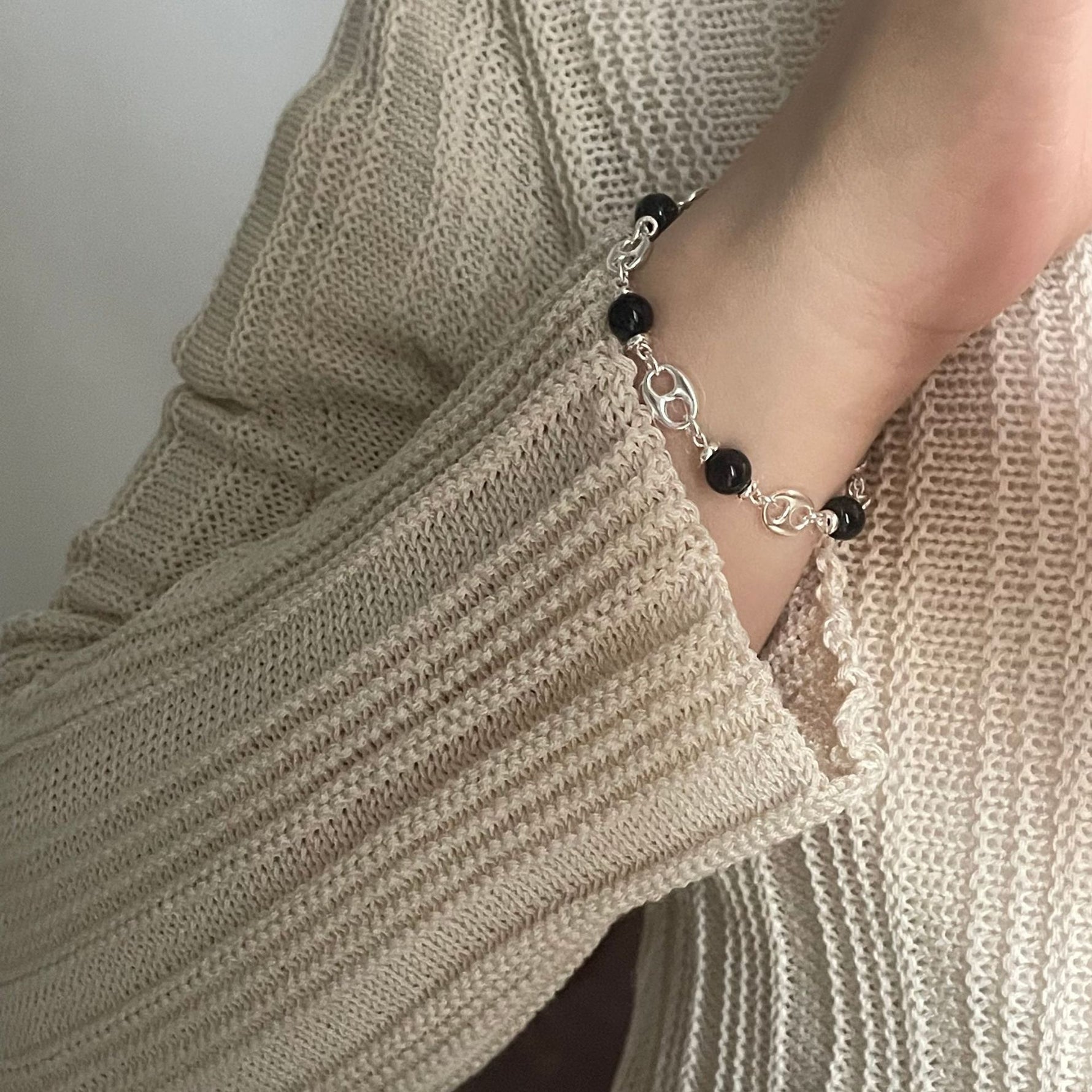 S925 Sterling Silver and Black Agate Bracelet