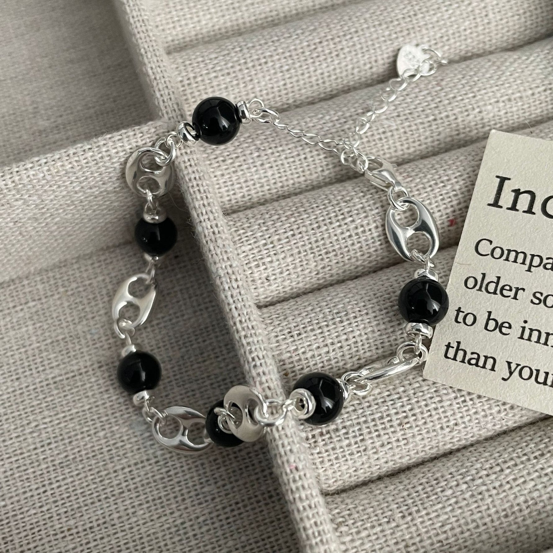 S925 Sterling Silver and Black Agate Bracelet