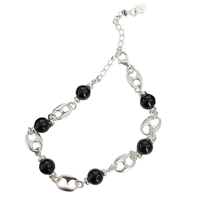 S925 Sterling Silver and Black Agate Bracelet