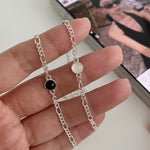S925 Sterling Silver Round Black Agate Bracelet