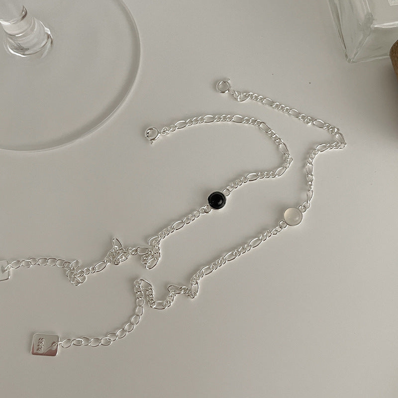 S925 Sterling Silver Round Black Agate Bracelet