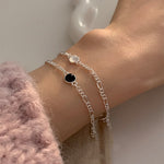 S925 Sterling Silver Round Black Agate Bracelet