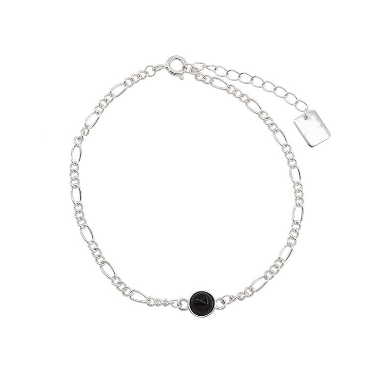 S925 Sterling Silver Round Black Agate Bracelet
