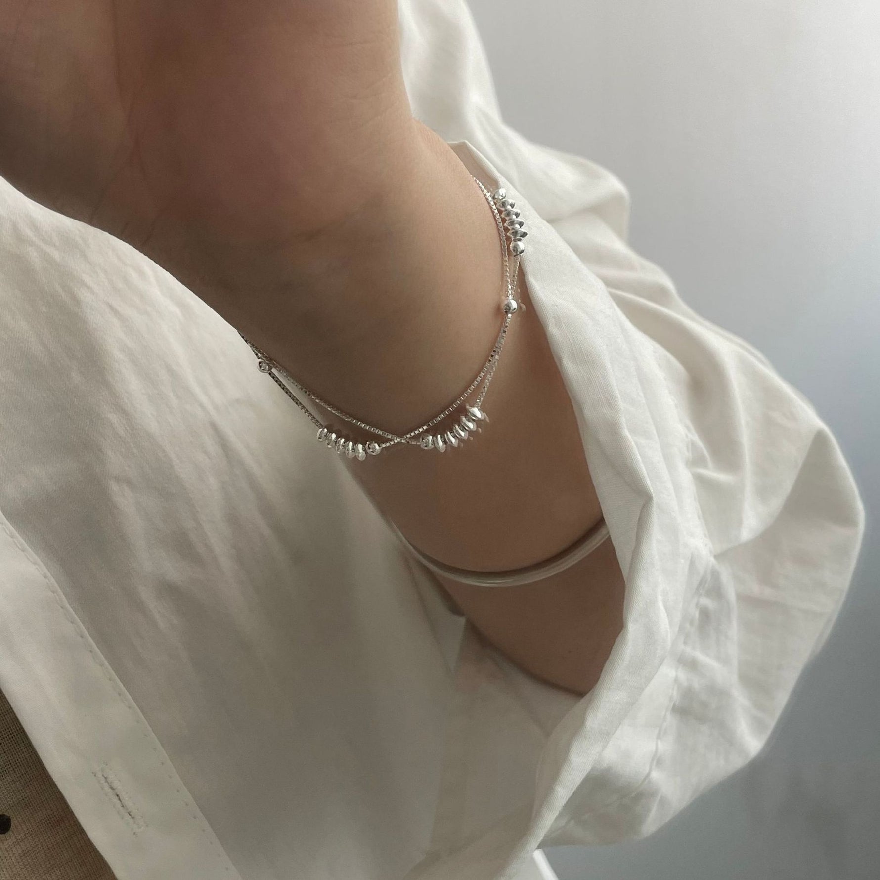 S925 Sterling Silver Double-Layer Flying Saucer Bead Bracelet