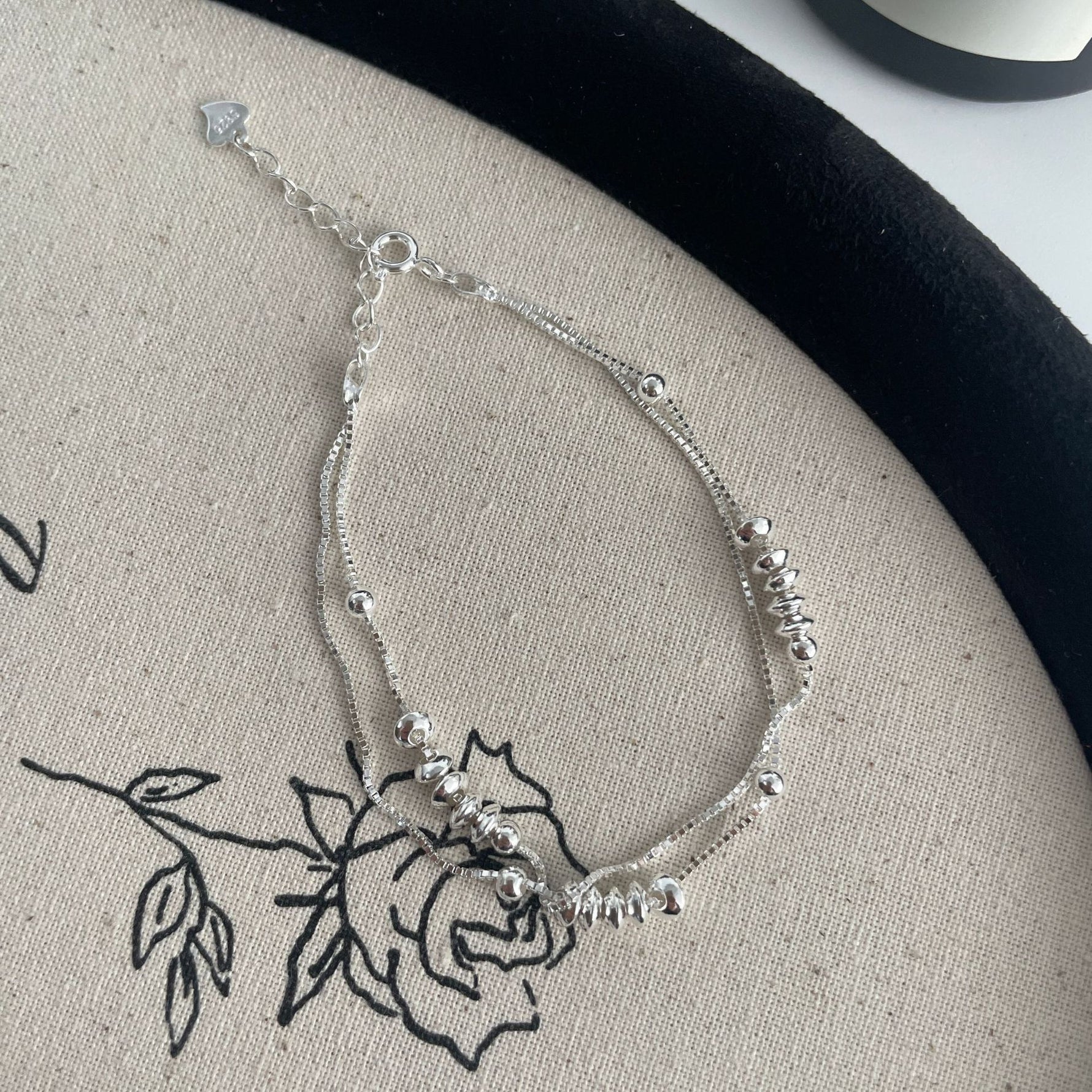 S925 Sterling Silver Double-Layer Flying Saucer Bead Bracelet