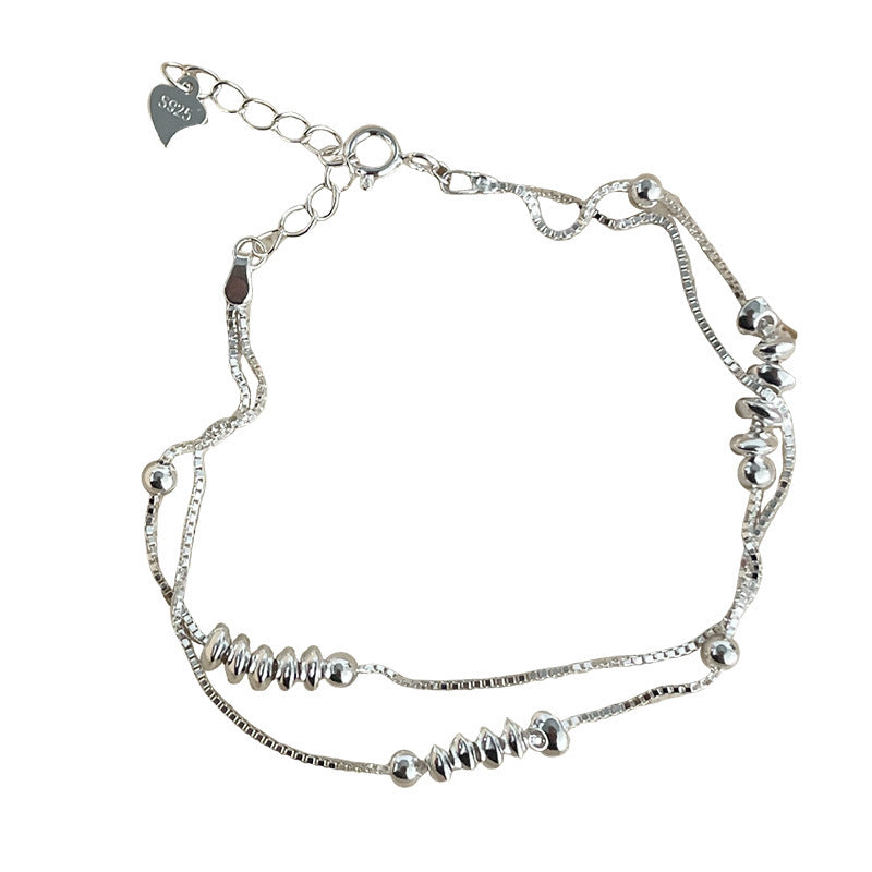 S925 Sterling Silver Double-Layer Flying Saucer Bead Bracelet
