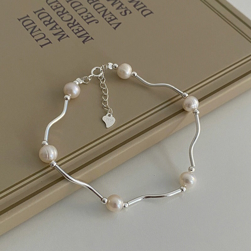 S925 Sterling Silver and Natural Freshwater Pearl Bracelet