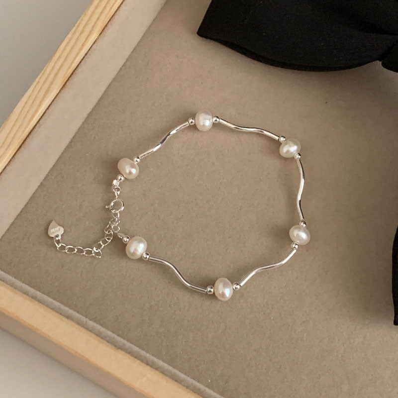 S925 Sterling Silver and Natural Freshwater Pearl Bracelet