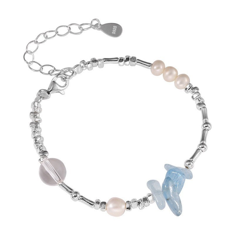 S925 Silver Aquamarine-Colored Bracelet Set