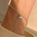 S925 Silver Heart-Shaped Bracelet with Olive-Link Chain