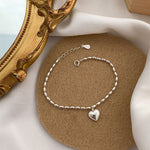 S925 Silver Heart-Shaped Bracelet with Olive-Link Chain