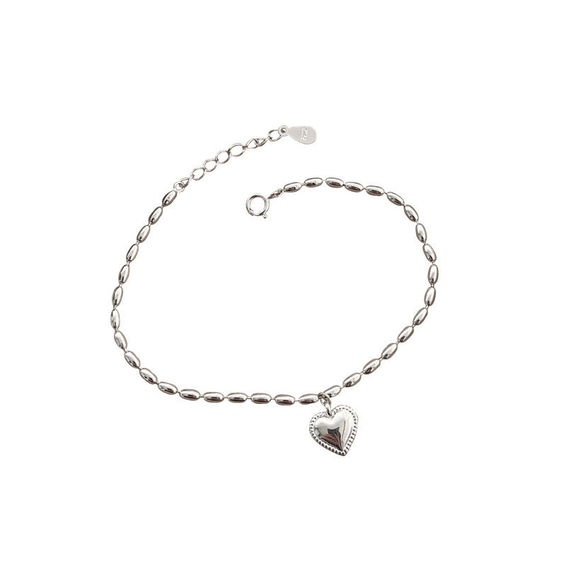S925 Silver Heart-Shaped Bracelet with Olive-Link Chain