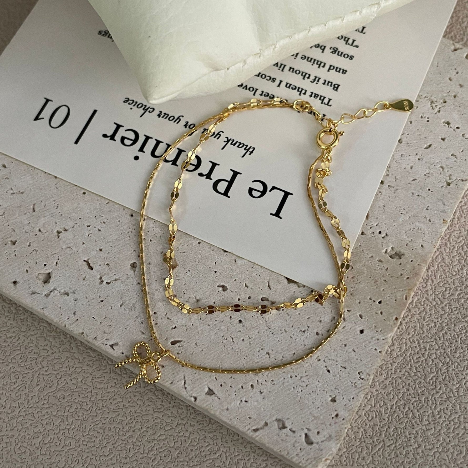S925 Sterling Silver Double-layer Bow Bracelet