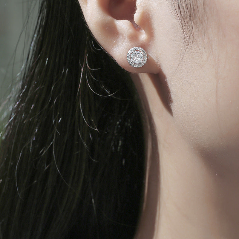 S925 Sterling Silver Round Moissanite Stud Earrings