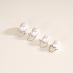 French-style sophisticated 14mm faux pearl S925 sterling silver hinged earrings