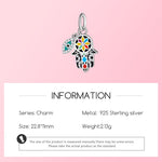 S925 Sterling Silver Hamsa Hand-Shaped Pendant with Diamonds, Epoxy Resin, Blue Eye Ethnic Style Jewelry