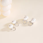 French-style sophisticated 14mm faux pearl S925 sterling silver hinged earrings